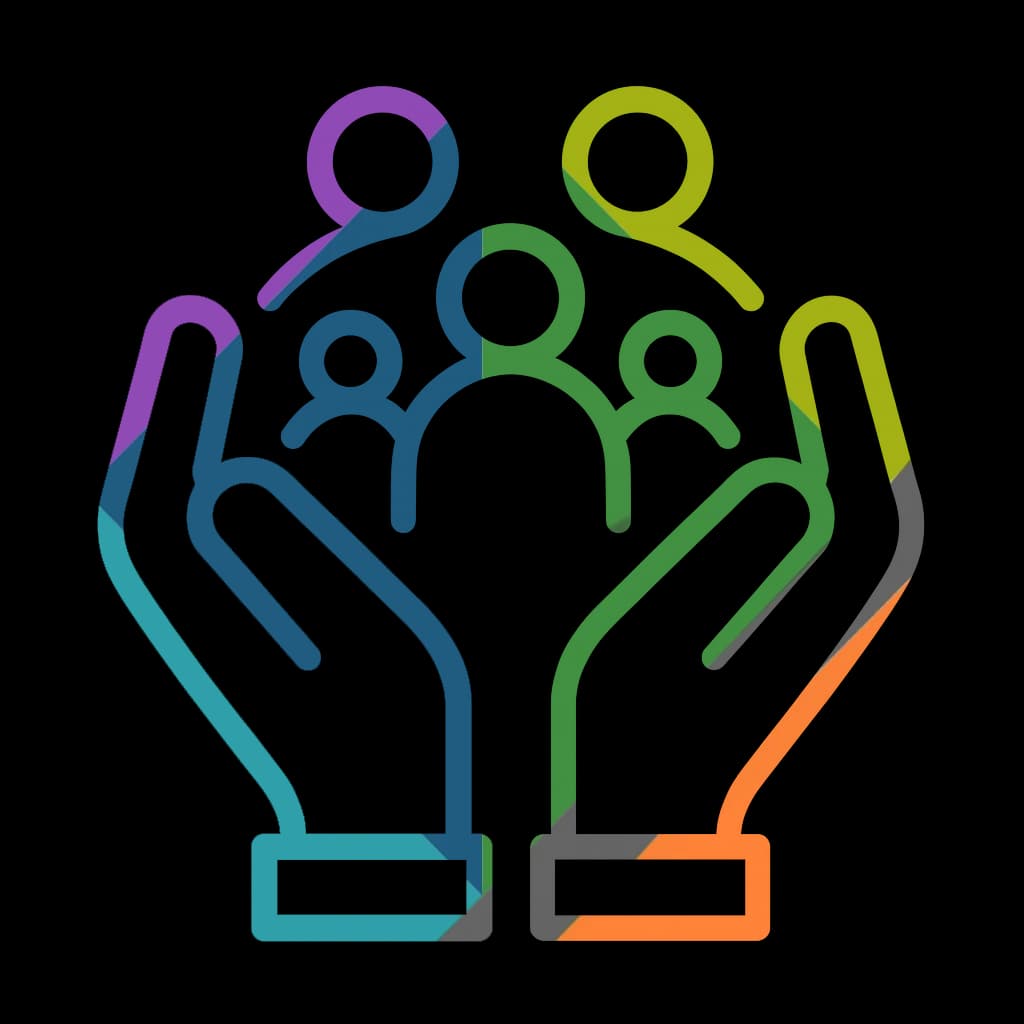 two hands holding a group of five people.