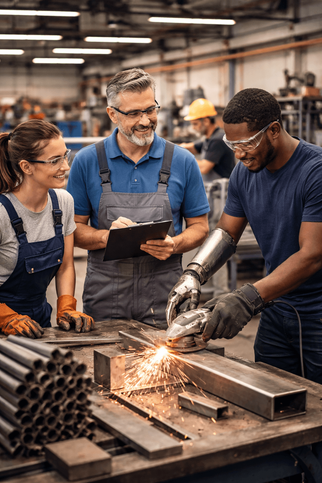 Five hands hold each other, symbolizing inclusion and support. The hands imply different ages, genders and skin tones.